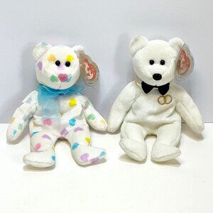 Ty Beanie Babies Kissme & Mr. 2001 Wedding Bears Heart Tags Collectible Plush